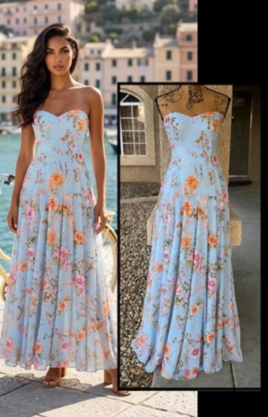 Lulus Alandria Light Blue Floral Drop Waist Maxi Dress Size M